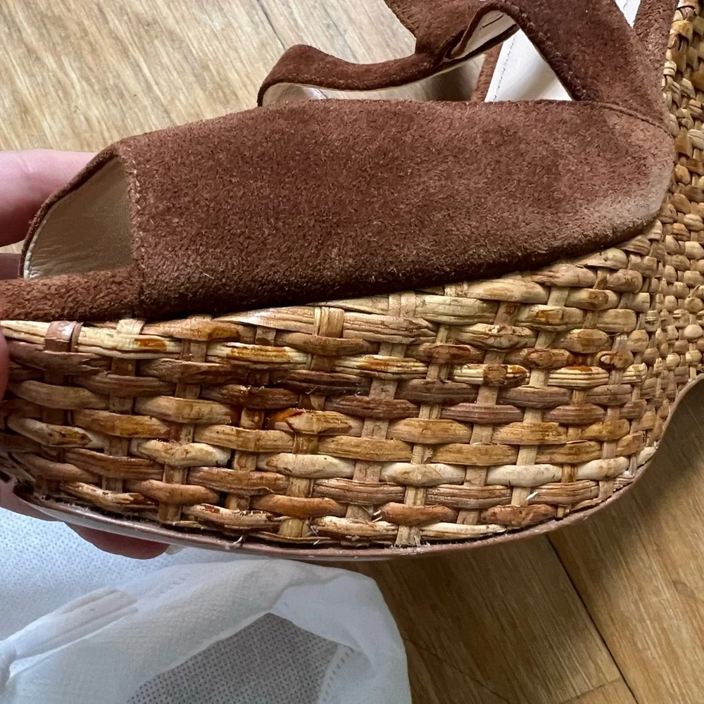 Prada Suede‎ Woven Wicker Wedge Sandals